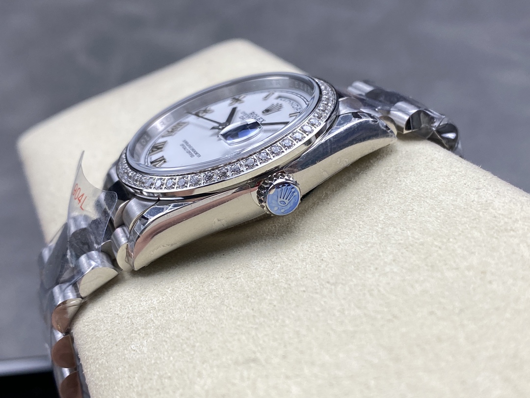 Rolex Day Date 36 White Gold Diamond Bezel White Dial m128399tbr 0019