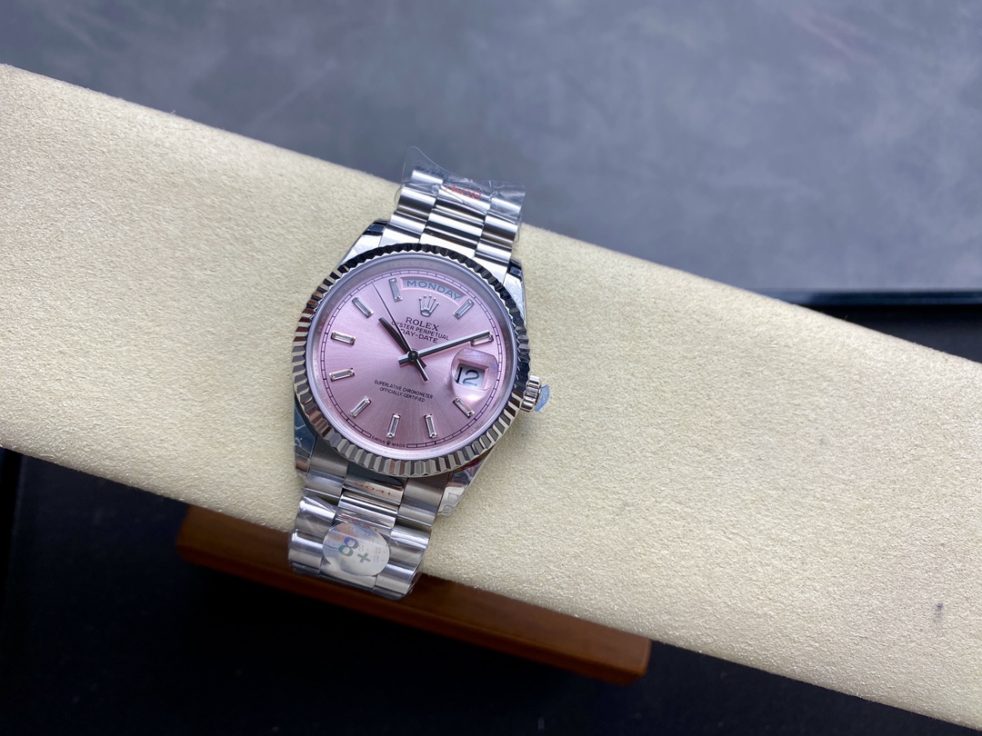 Rolex Day Date 36mm Pink Diamond-Set Dial Fluted Bezel President m128239 0071