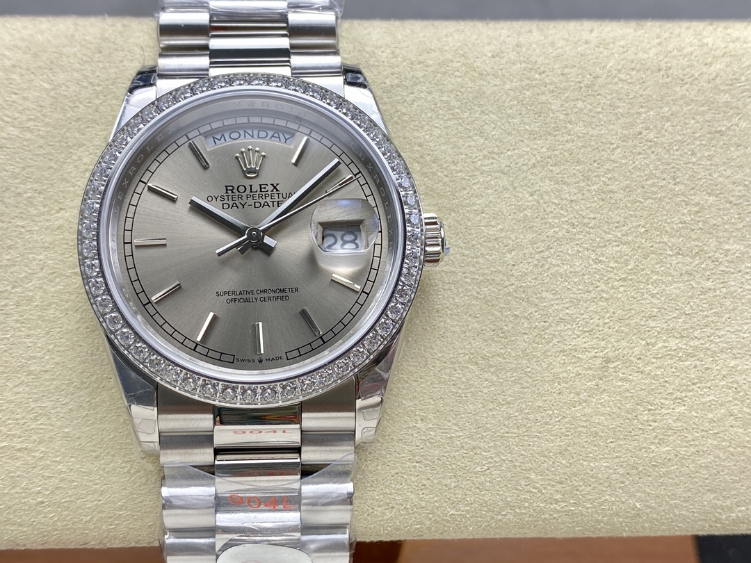 Rolex Day Date 36mm Platinum and Diamonds Bezel 128396tbr 0004