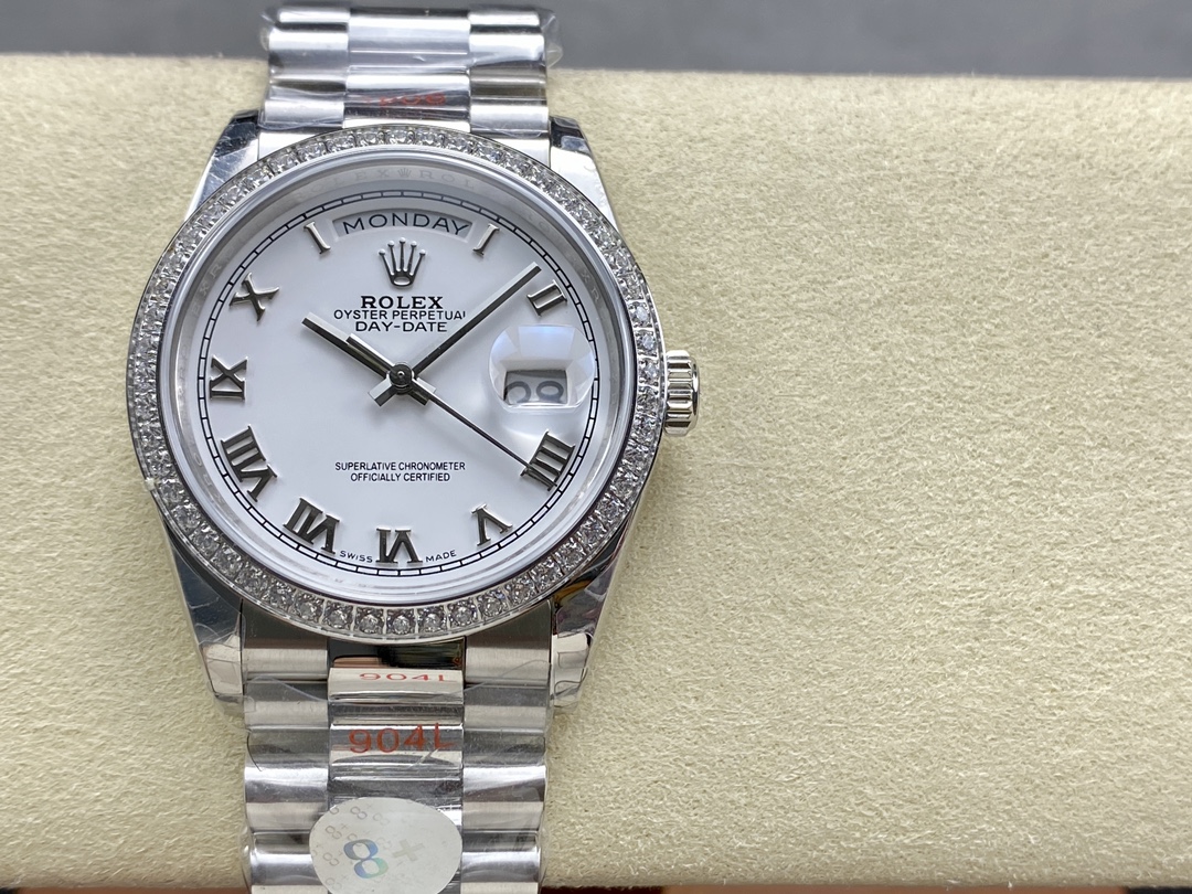 Rolex Day Date 36 White Gold Diamond Bezel White Dial m128399tbr 0019