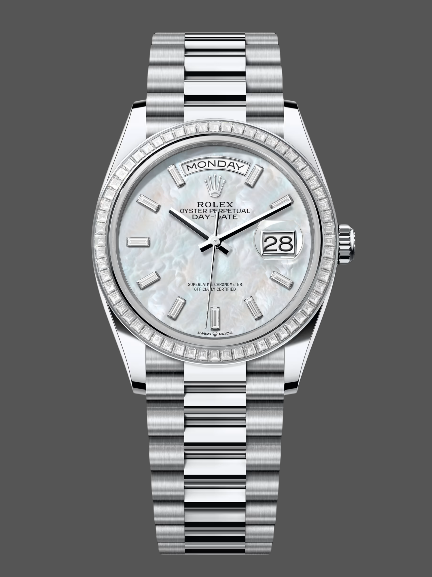 Rolex Day Date 36 MOP Dial Diamond Bezel Platinum m128396tbr 0022