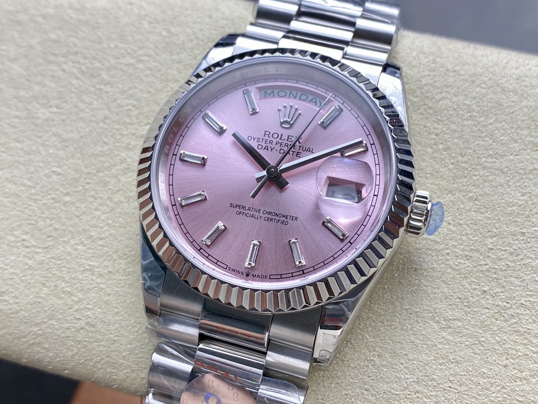 Rolex Day Date 36mm Pink Diamond-Set Dial Fluted Bezel President m128239 0071