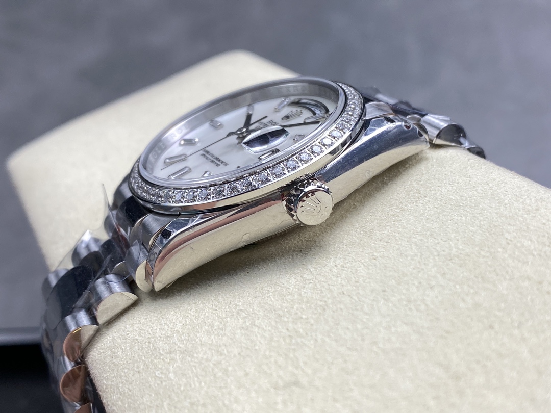 Rolex Day Date 36 MOP Dial Diamond Bezel Platinum m128396tbr 0022