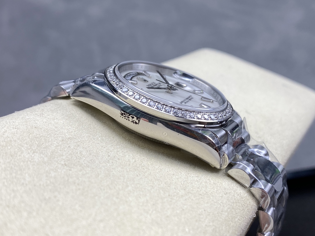 Rolex Day Date 36 MOP Dial Diamond Bezel Platinum m128396tbr 0022