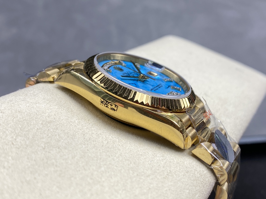 Rolex Day-Date 128238 Fluted Bezel Turquoise Diamond Dial 36MM Unisex Replica Watch
