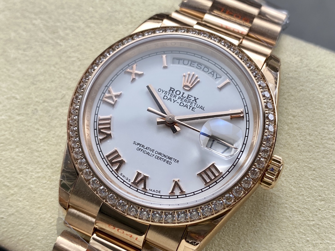 Rolex Day-Date 128345RBR White Dial Everose Gold 36MM Unisex Replica Watch