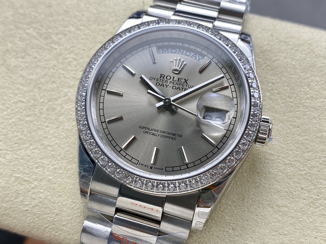 Rolex Day Date 36mm Platinum and Diamonds Bezel 128396tbr 0004