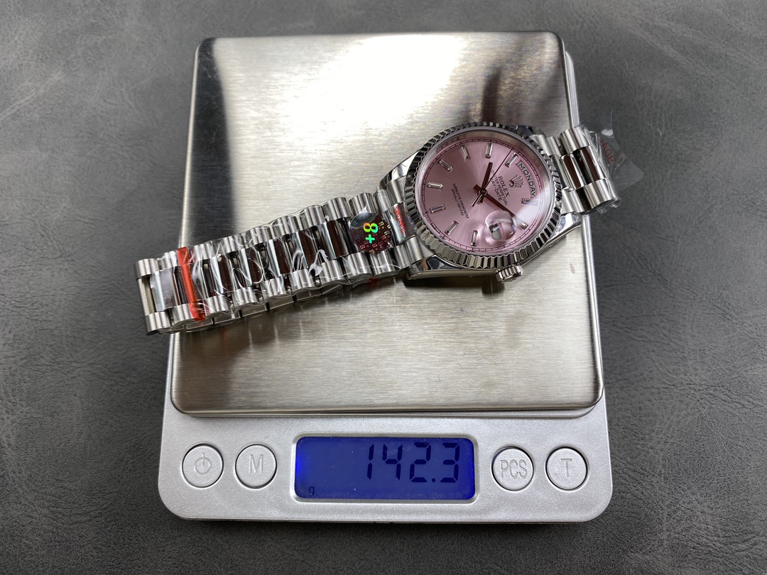 Rolex Day Date 36mm Pink Diamond-Set Dial Fluted Bezel President m128239 0071