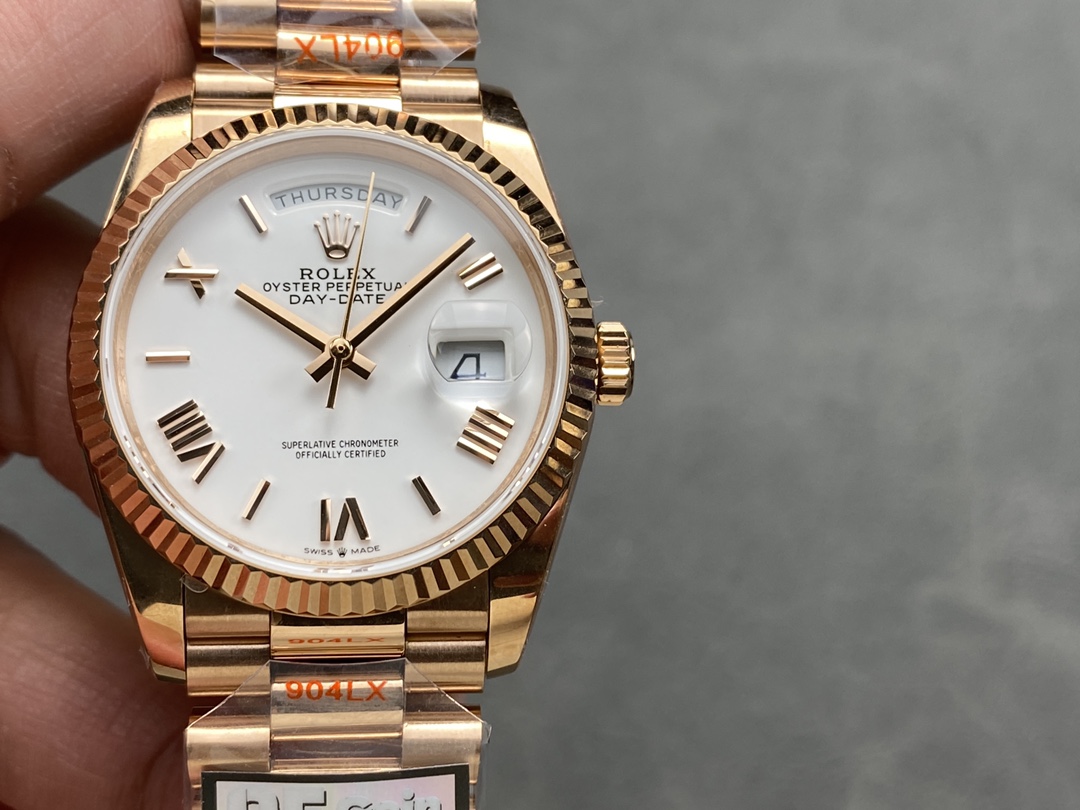 Rolex Day Date 36mm Everose Gold 128235 0070 White Roman