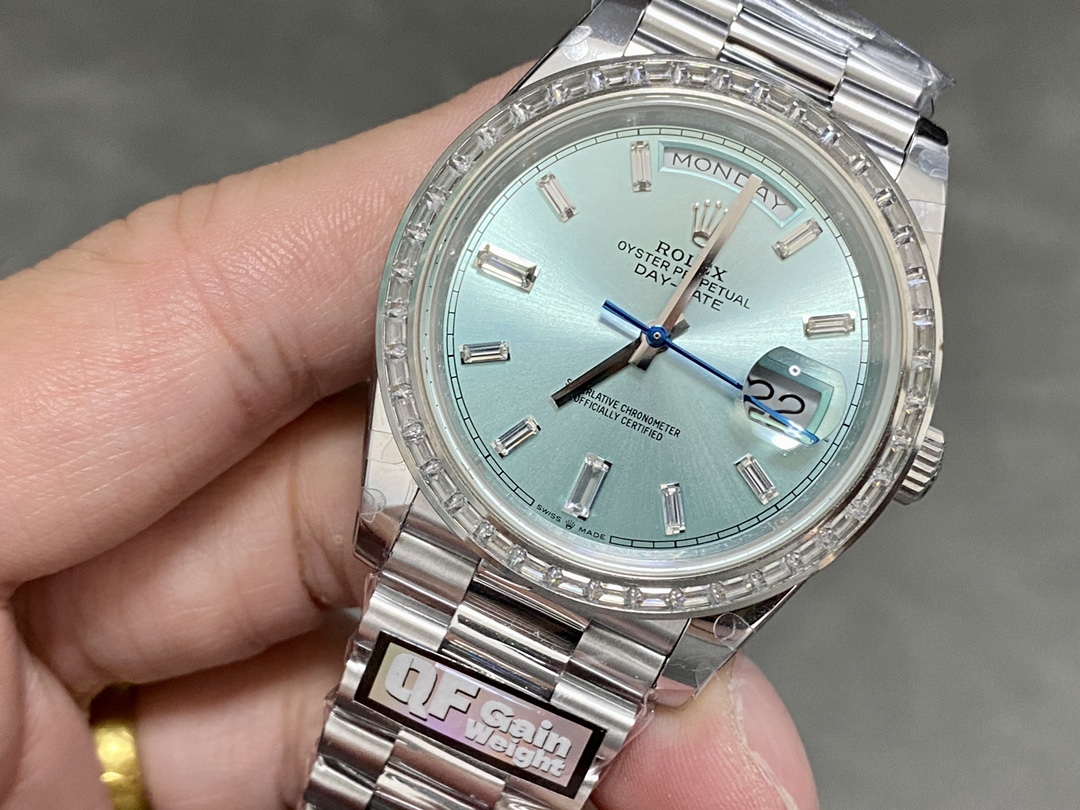 Rolex Day-Date 228396TBR Ice Blue Diamond Dial Diamond Bezel 40mm Mens Replica Watch
