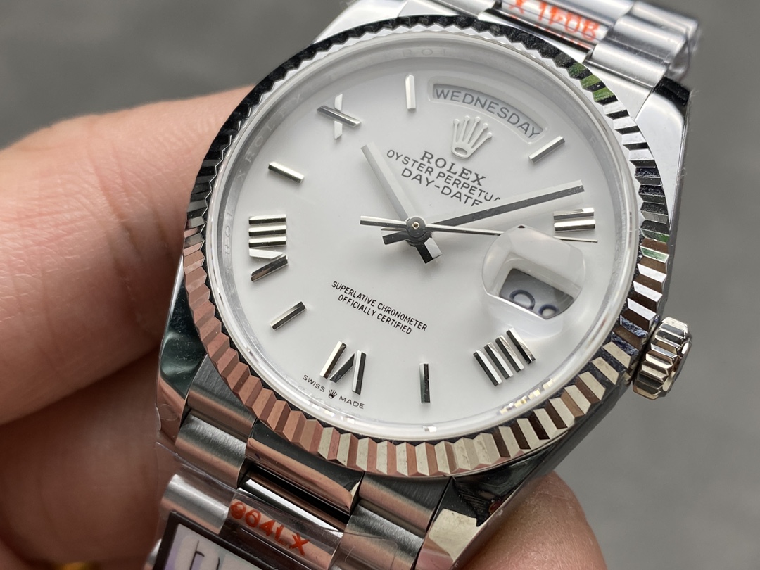 Rolex Day Date 36 White Dial Fluted Bezel White Gold m128239 0059 President Watch