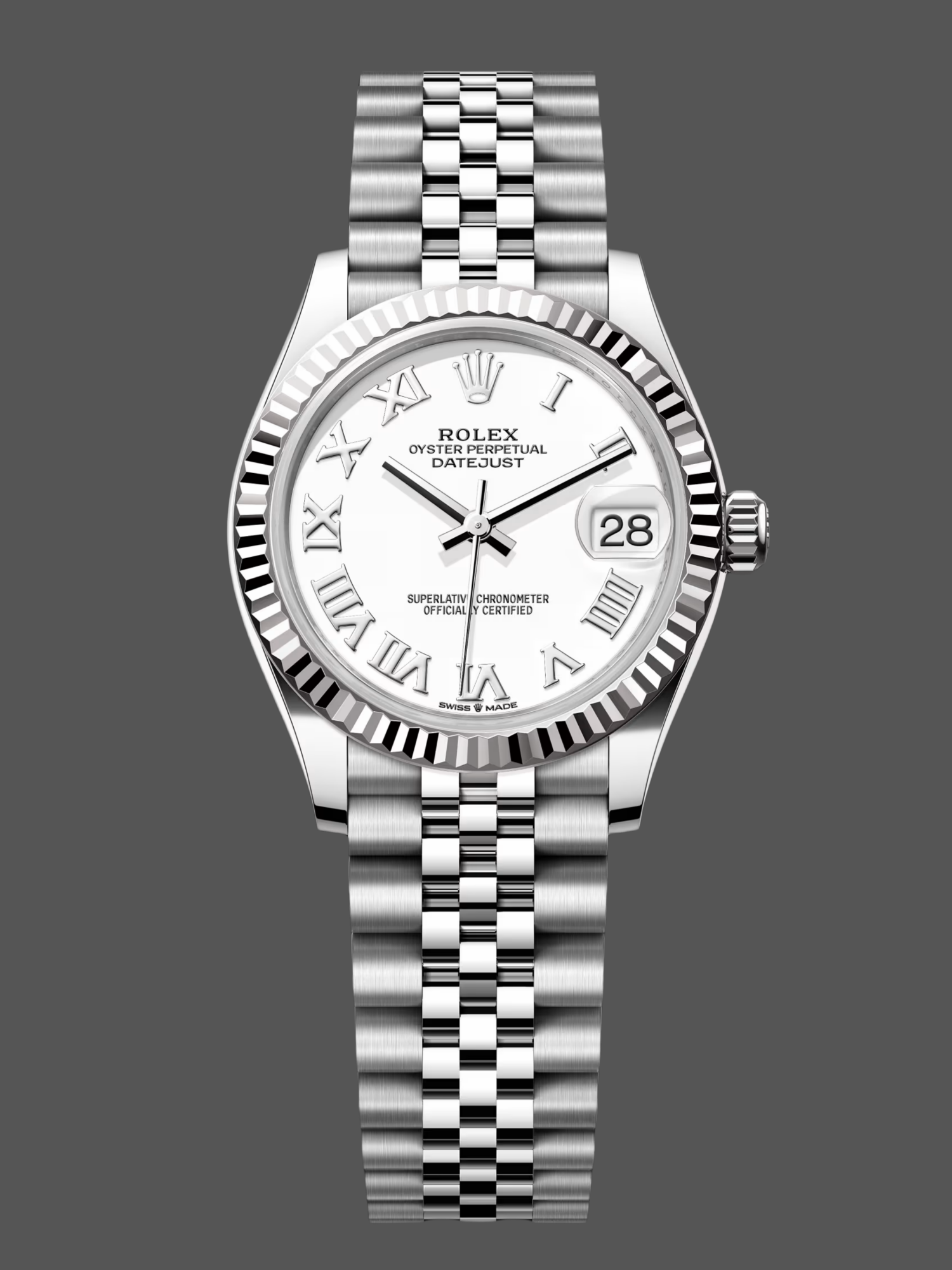 Rolex Datejust 31 White Roman Dial Fluted Bezel Jubilee 278274 0010 Ladies Watch