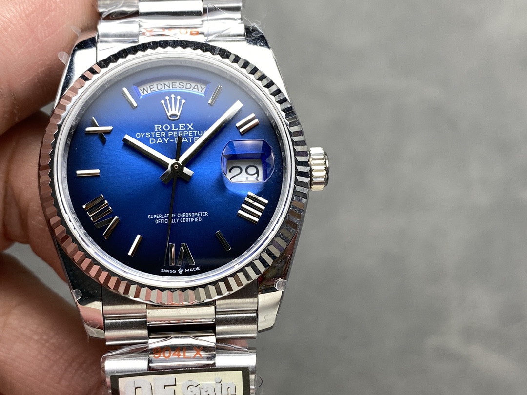 Rolex Day Date 36 White Gold Blue Ombre Dial M128236 0020