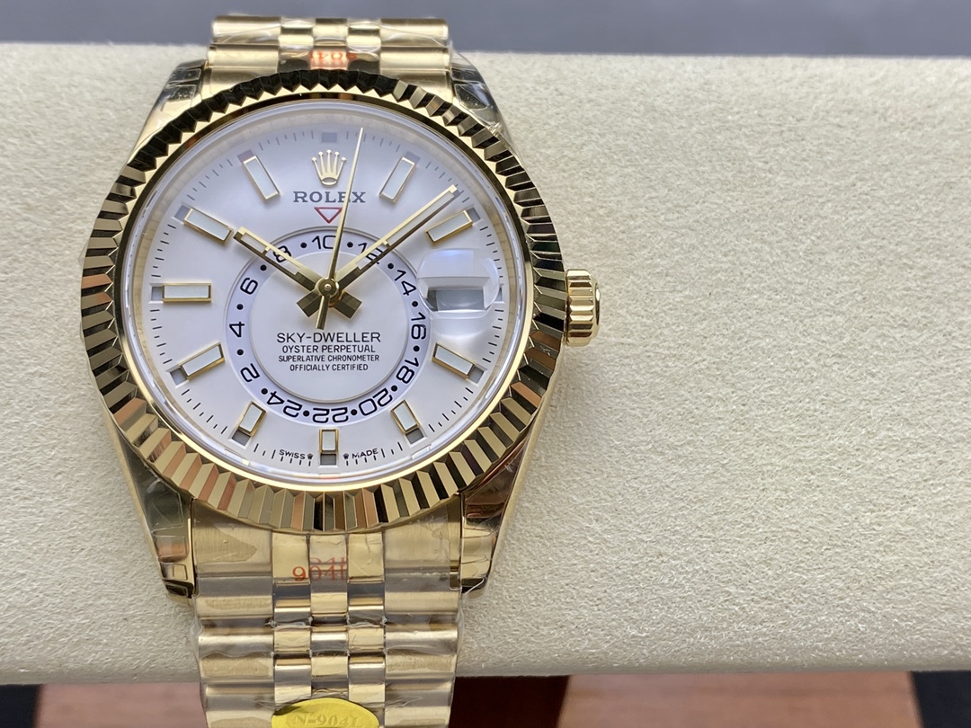 Rolex Sky Dweller 42 Yellow Gold GMT White Dial Jubilee Style M336938 0006 Men's Watch