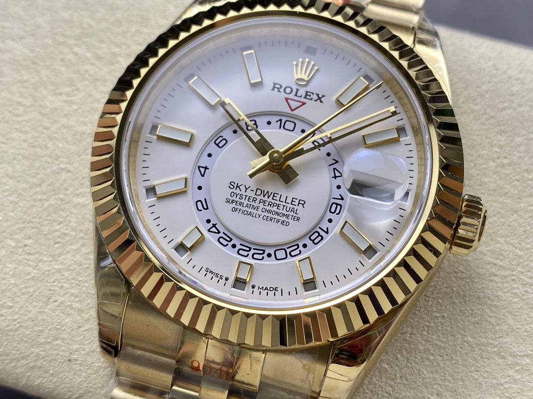 Rolex Sky Dweller 42 Yellow Gold GMT White Dial Jubilee Style M336938 0006 Men's Watch