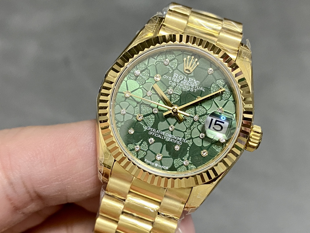 Rolex Datejust 31mm Yellow Gold 278278 Olive Green Floral President m278278 0046