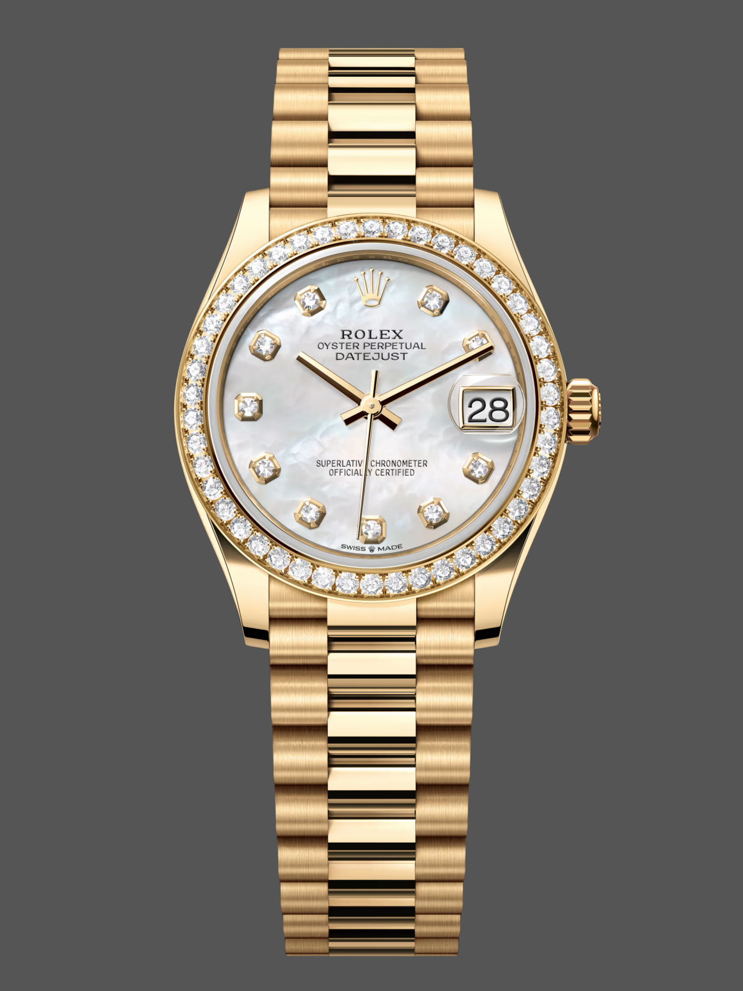 Rolex Datejust 31 Yellow Gold Mother-of-Pearl Diamond Dial Diamond Bezel m278288rbr 0006