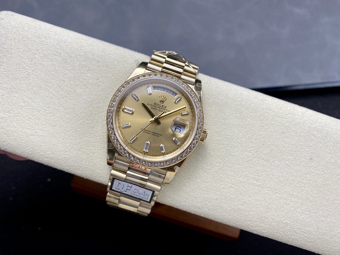 Rolex Day-Date 228348RBR Champagne Diamond Dial Diamond Bezel 40mm Mens Replica Watch