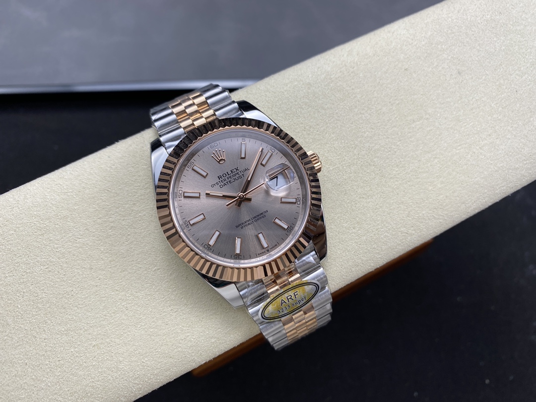 Rolex Datejust 41mm Two Tone Rose Gold Jubilee Band Sundust Index Dial 126331 0010