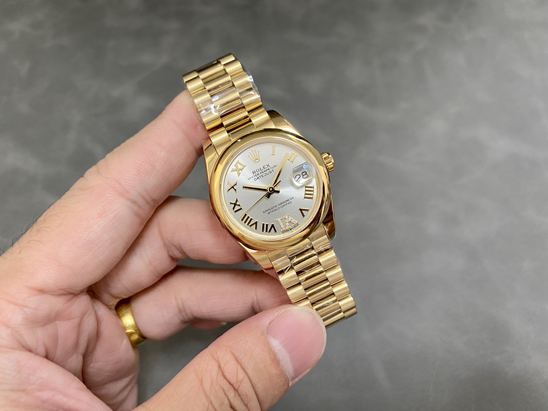 Rolex Datejust 31 Silver VI Daimond Dial 18k Yellow Gold Watch 178248