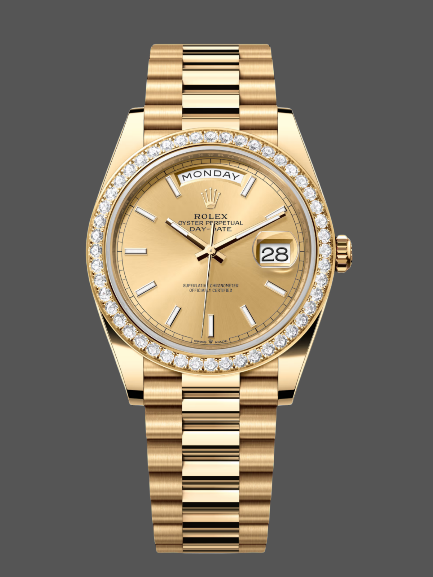 Rolex Day-Date 228348RBR Champagne Index Dial Diamond Bezel 40mm Mens Replica Watch