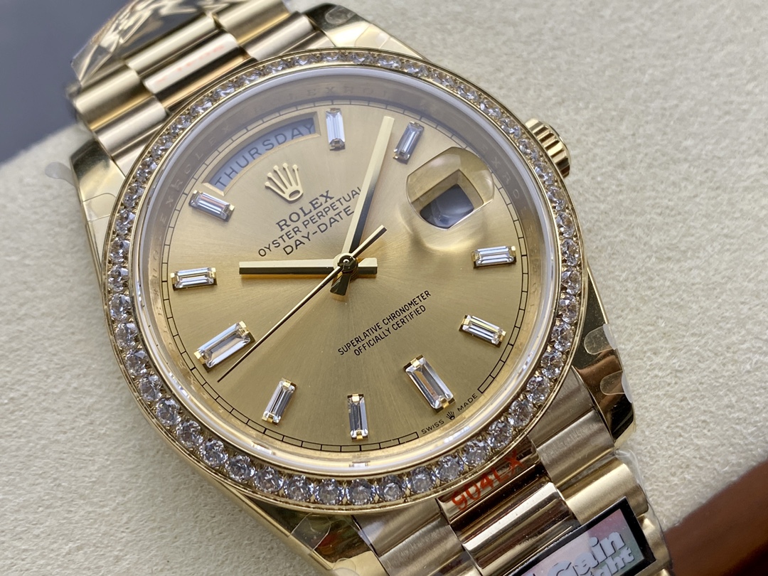 Rolex Day-Date 228348RBR Champagne Diamond Dial Diamond Bezel 40mm Mens Replica Watch