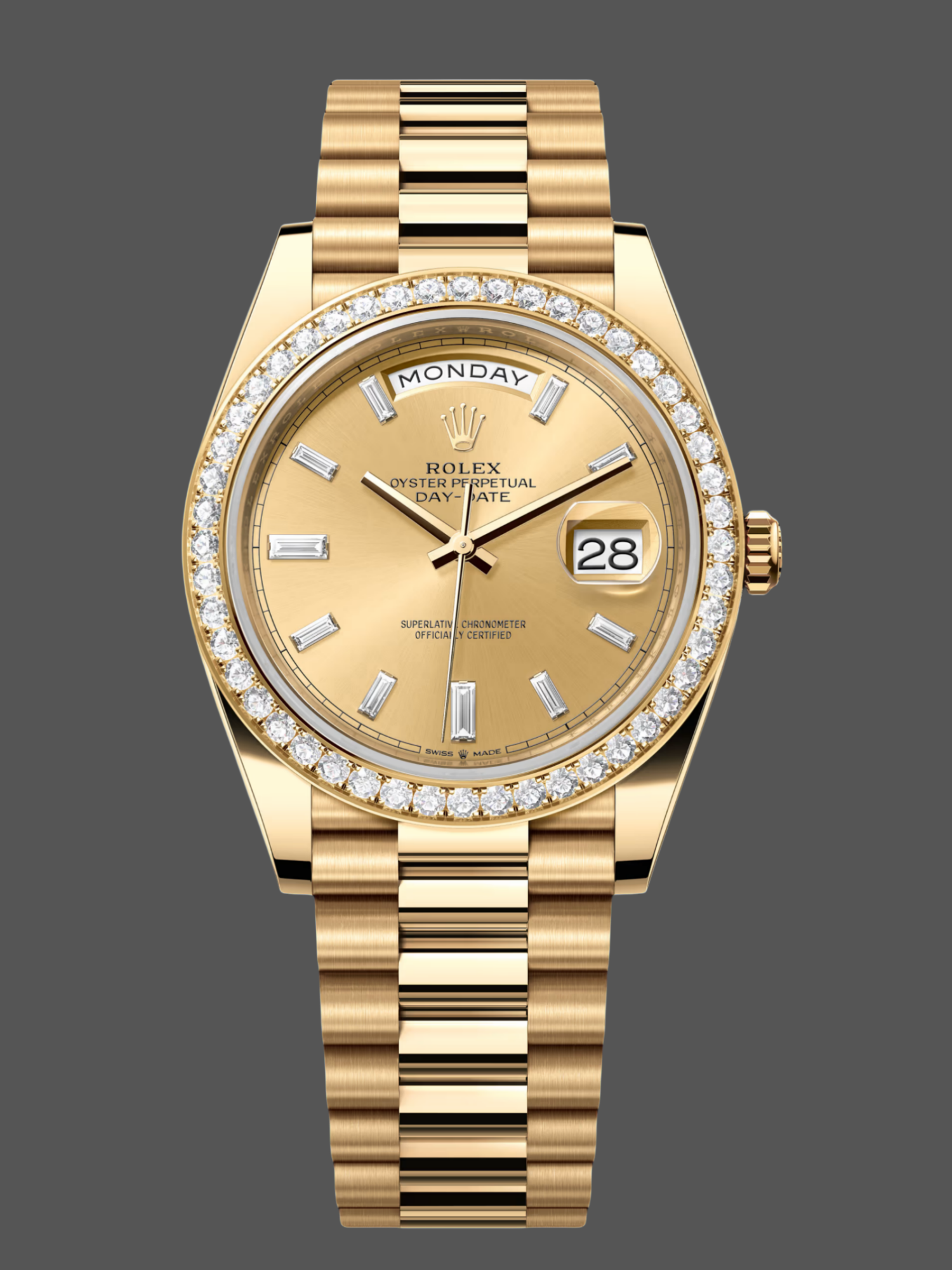 Rolex Day-Date 228348RBR Champagne Diamond Dial Diamond Bezel 40mm Mens Replica Watch