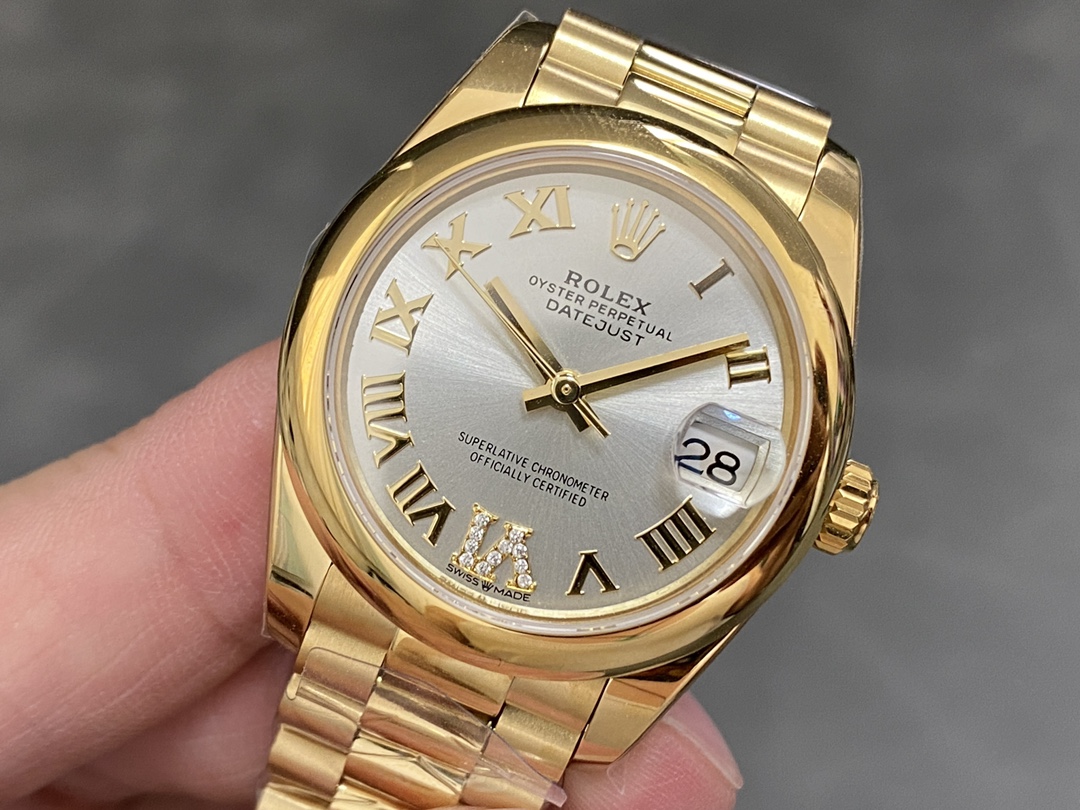 Rolex Datejust 31 Silver VI Daimond Dial 18k Yellow Gold Watch 178248