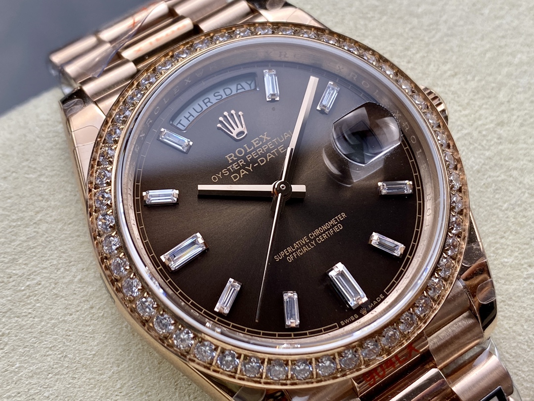 Rolex Day-Date 228345RBR Chocolate Brown Diamond Dial Diamond Bezel 40mm Mens Replica Watch