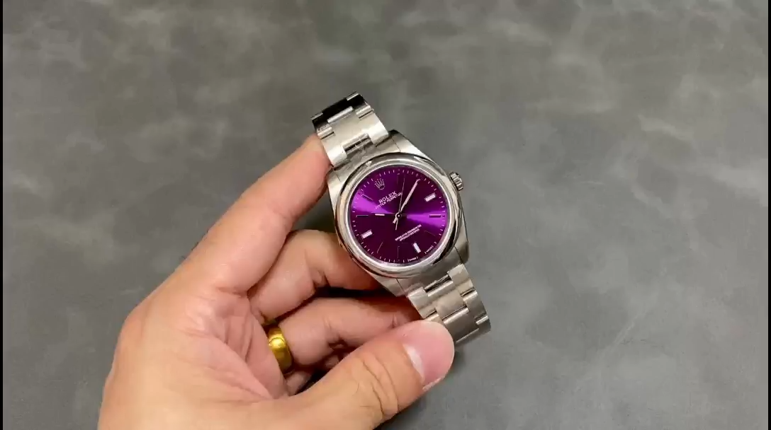 Rolex Oyster Perpetual Air-King 114200 Grape Red Index Dial 34mm Unisex Replica watch