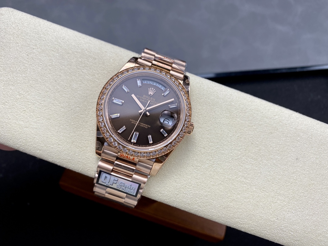 Rolex Day-Date 228345RBR Chocolate Brown Diamond Dial Diamond Bezel 40mm Mens Replica Watch