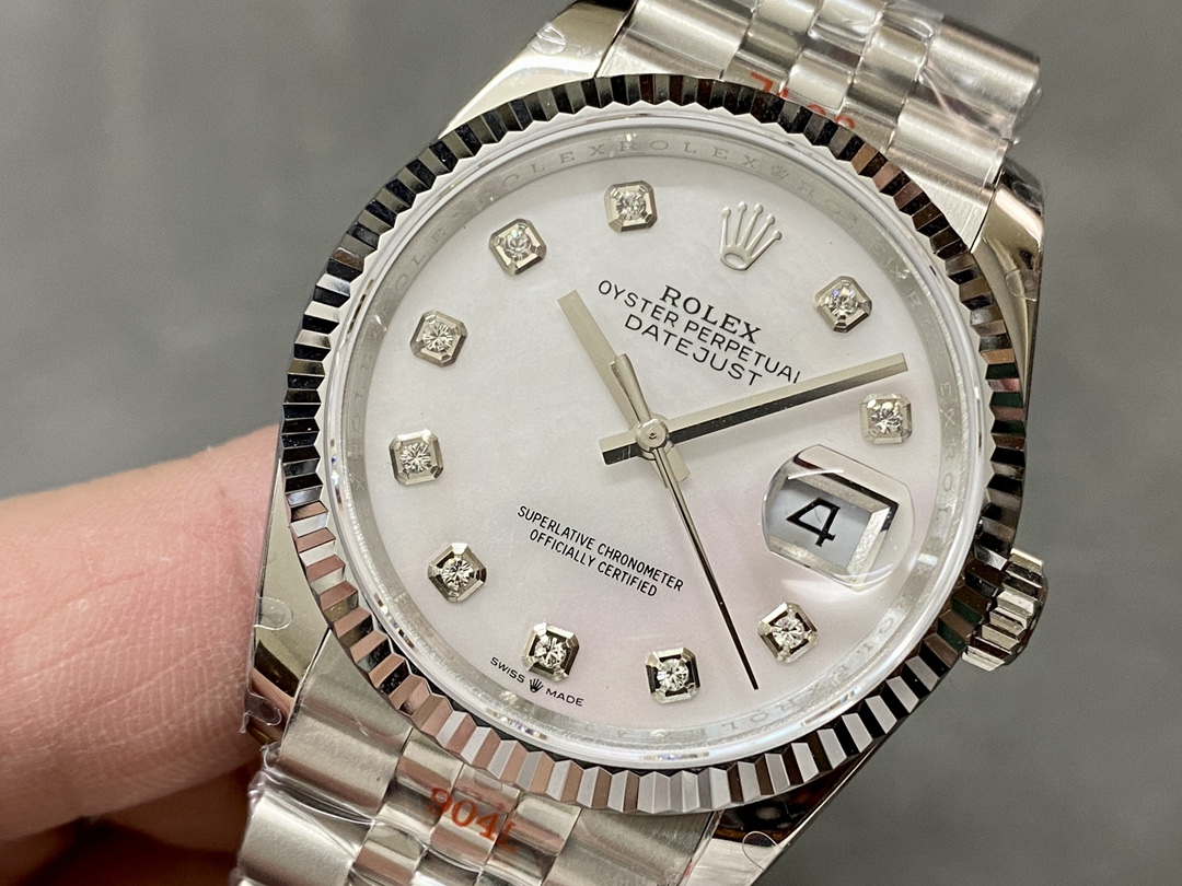 Rolex Datejust 126234 White Mother of Pearl Diamonds Dial 36MM Unisex Replica Watch