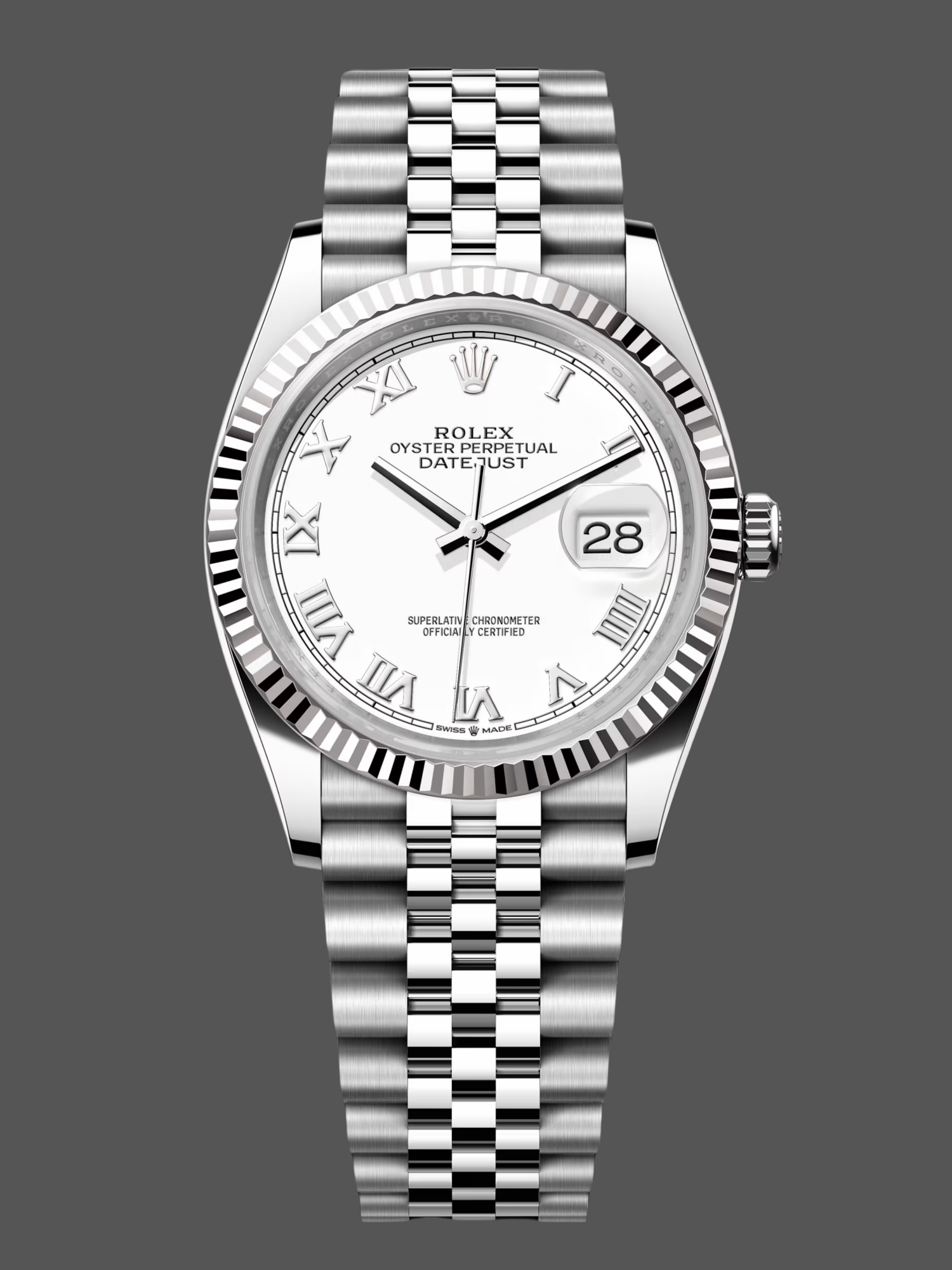 Rolex Datejust 126234 Fluted Bezel White Roman Dial 36MM Unisex Replica Watch