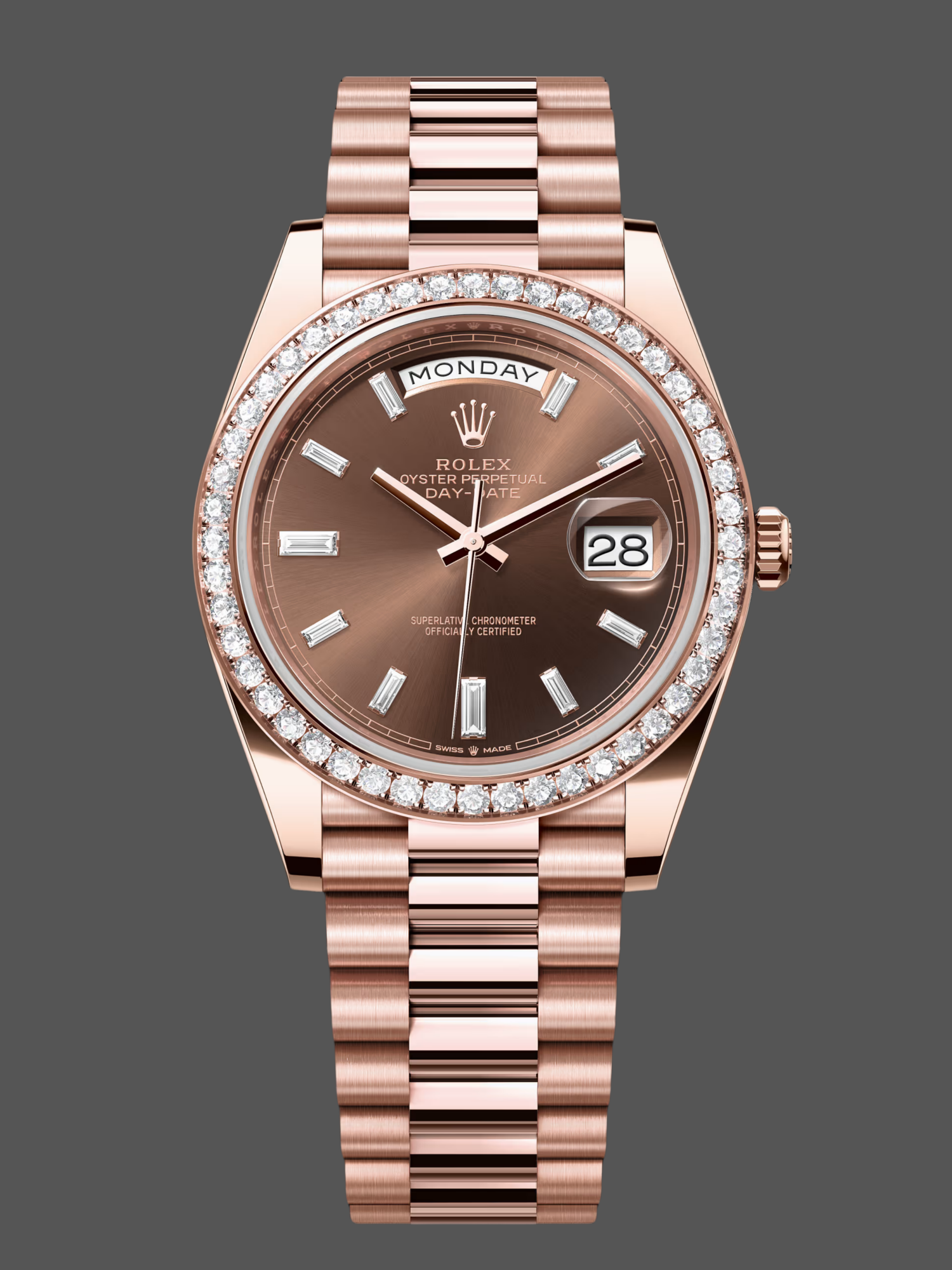 Rolex Day-Date 228345RBR Chocolate Brown Diamond Dial Diamond Bezel 40mm Mens Replica Watch