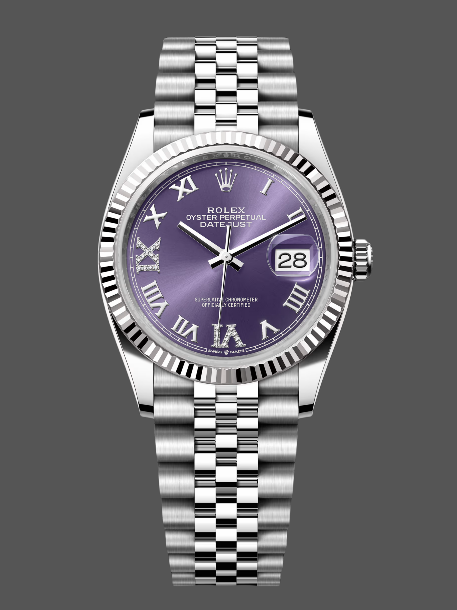 Rolex Datejust 126234 Fluted Bezel Aubergine Dial 36MM Unisex Replica Watch