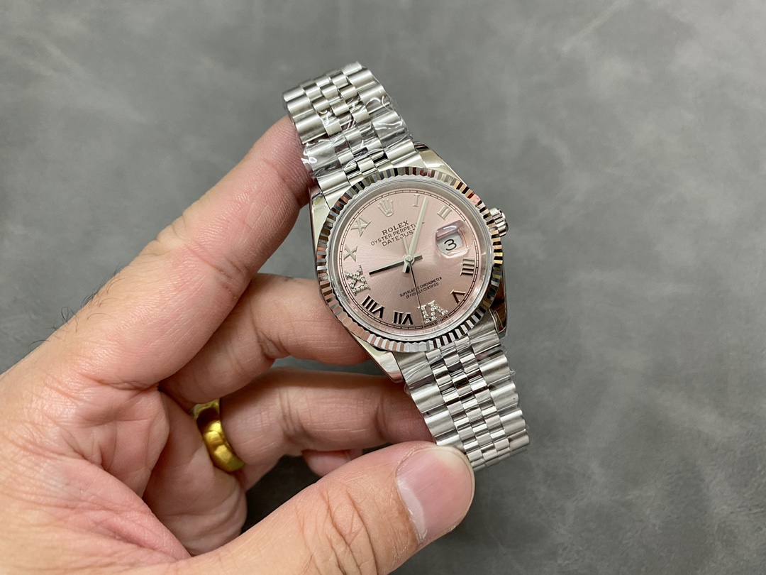 Rolex Datejust 126234 Fluted Bezel Pink Roman Dial 36MM Unisex Replica Watch