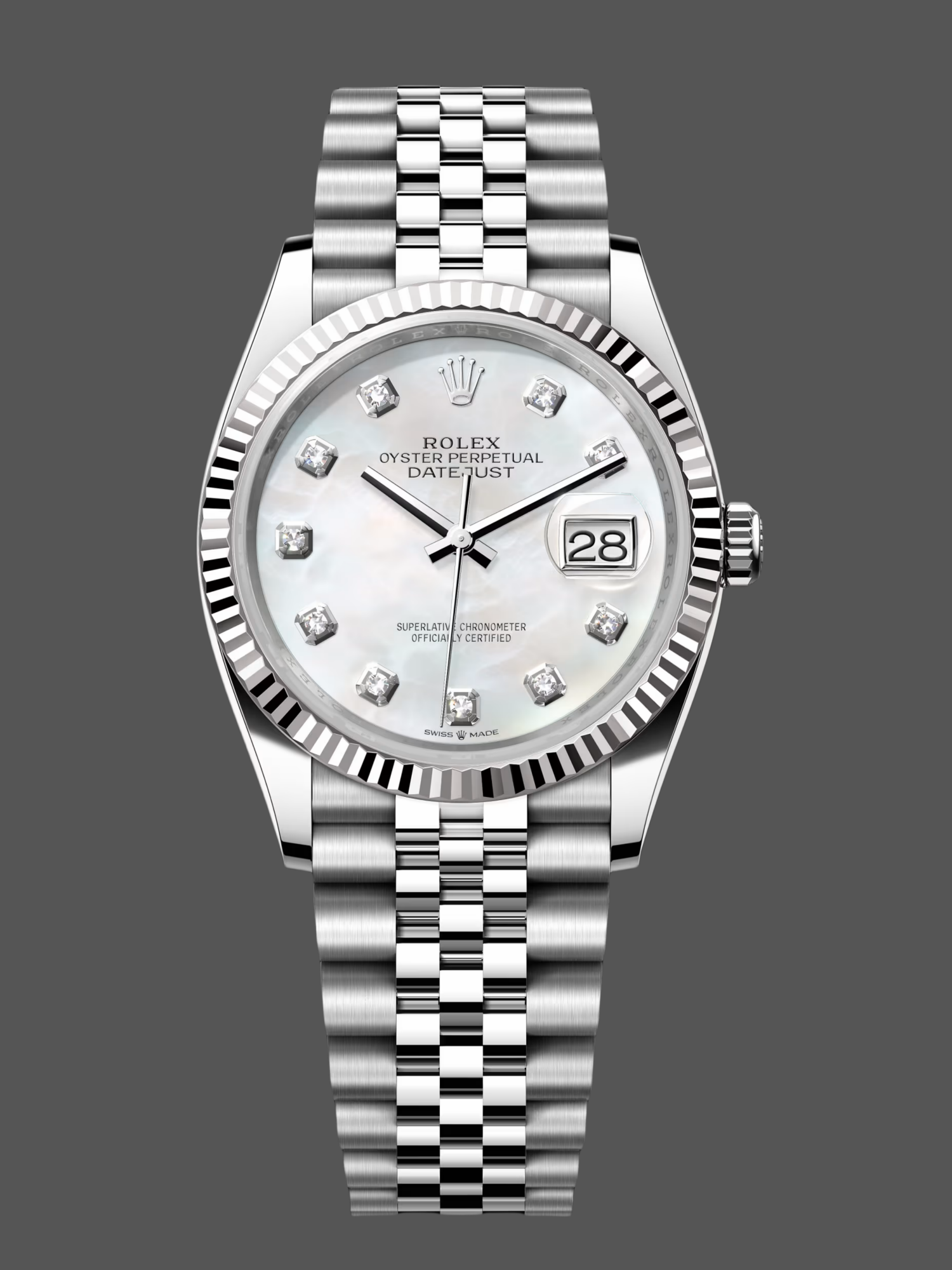Rolex Datejust 126234 White Mother of Pearl Diamonds Dial 36MM Unisex Replica Watch