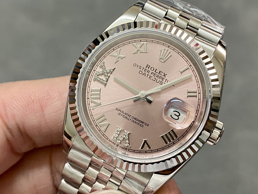 Rolex Datejust 126234 Fluted Bezel Pink Roman Dial 36MM Unisex Replica Watch