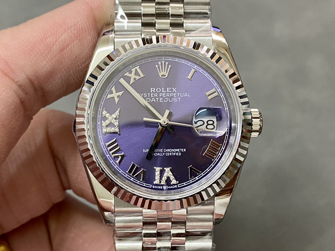 Rolex Datejust 126234 Fluted Bezel Aubergine Dial 36MM Unisex Replica Watch