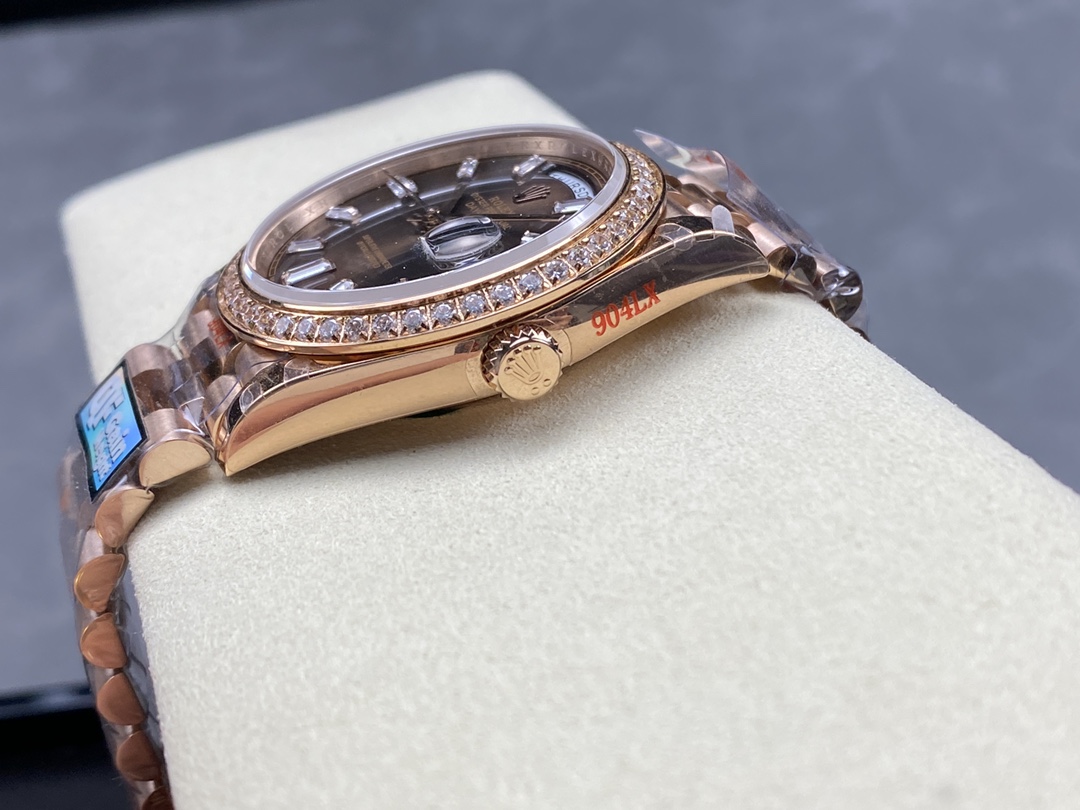 Rolex Day-Date 228345RBR Chocolate Brown Diamond Dial Diamond Bezel 40mm Mens Replica Watch
