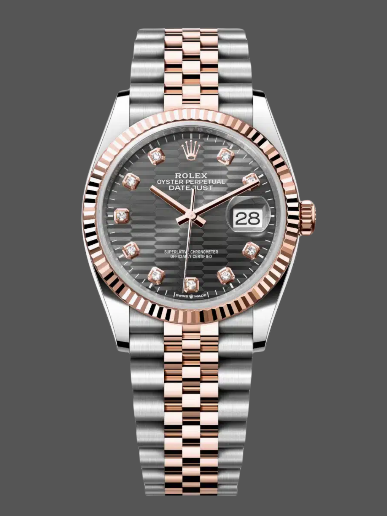 Rolex Datejust 36 18K Everose Gold Fluted Bezel 126231 0041 Unisex Watch