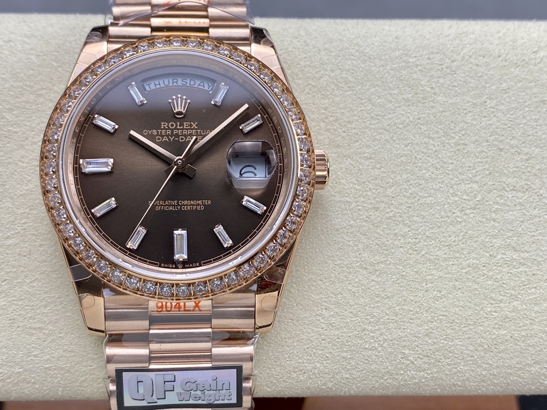 Rolex Day-Date 228345RBR Chocolate Brown Diamond Dial Diamond Bezel 40mm Mens Replica Watch