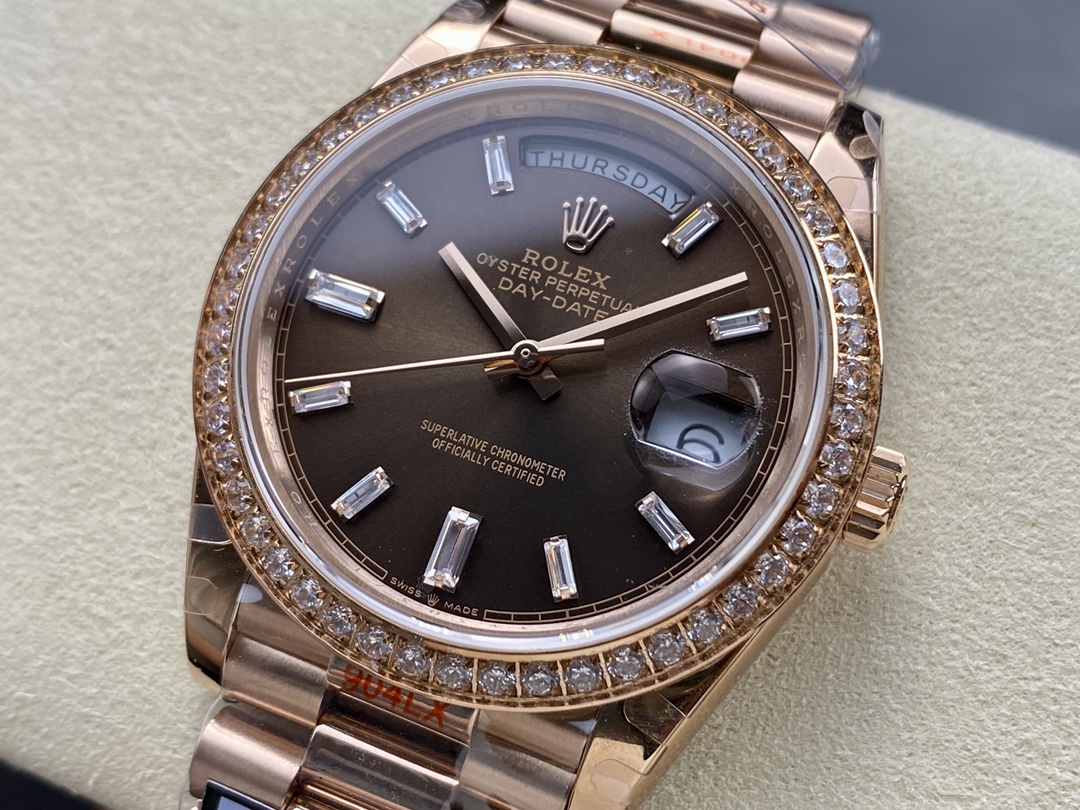 Rolex Day-Date 228345RBR Chocolate Brown Diamond Dial Diamond Bezel 40mm Mens Replica Watch