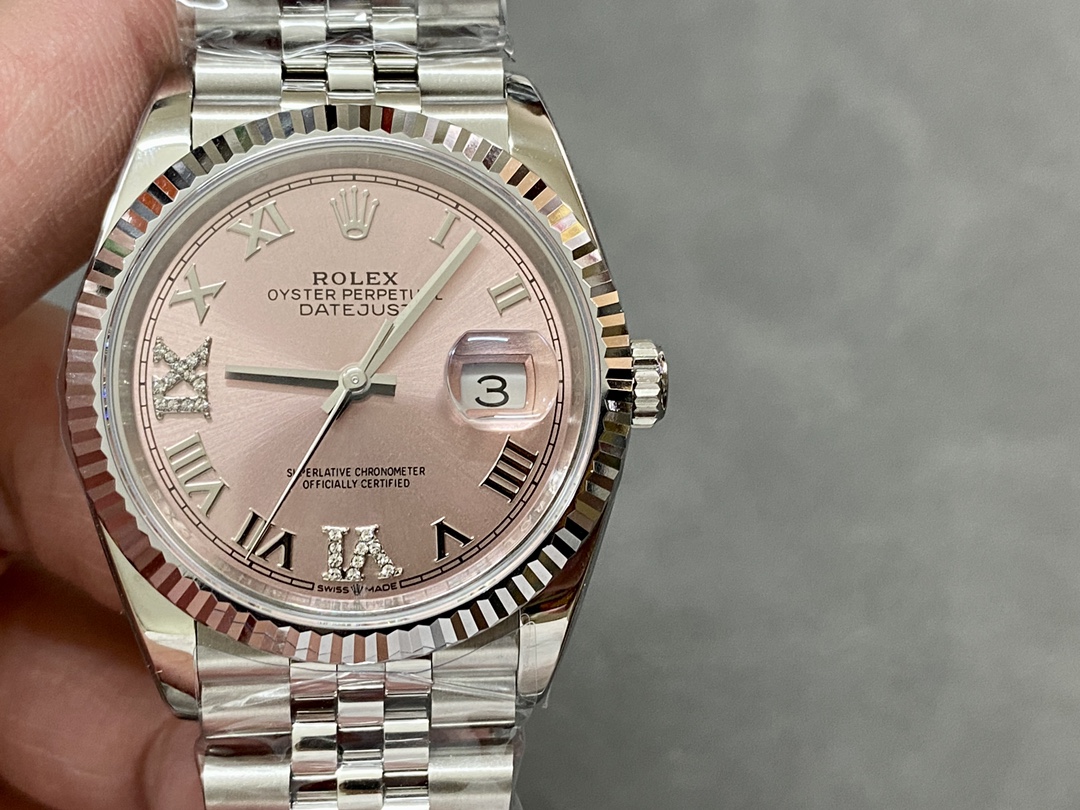 Rolex Datejust 126234 Fluted Bezel Pink Roman Dial 36MM Unisex Replica Watch