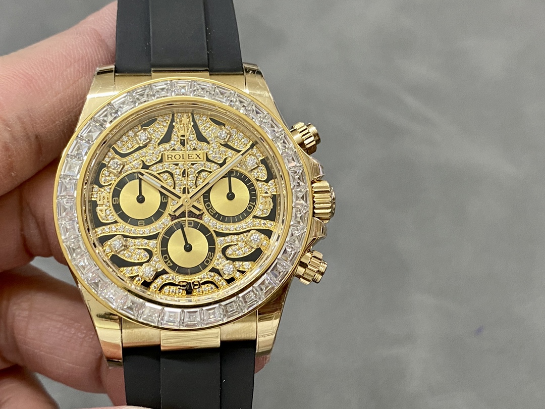 Rolex Cosmograph Daytona 116588 Yellow Gold Black Rubber Strap 40mm Mens Replica Watch