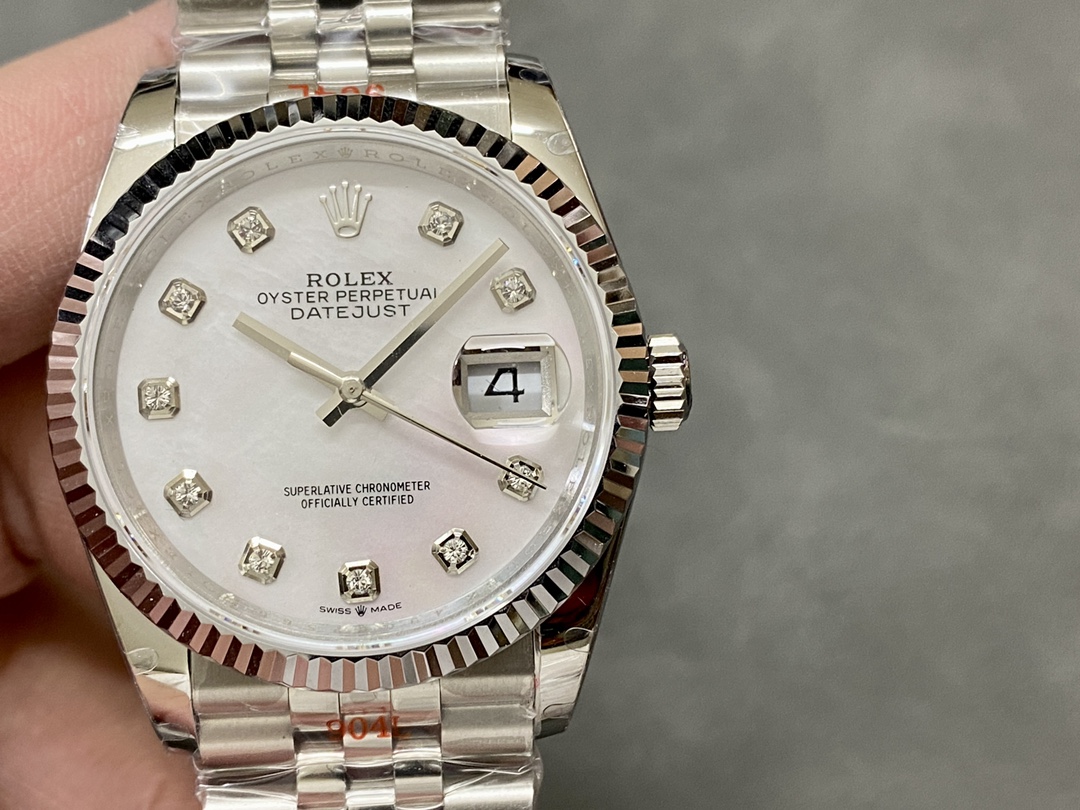 Rolex Datejust 126234 White Mother of Pearl Diamonds Dial 36MM Unisex Replica Watch