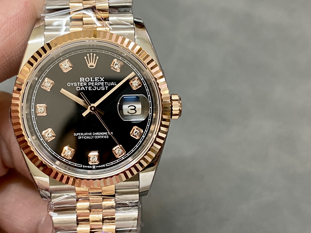 Rolex Datejust 36 Everose Gold Black Diamond Dial M126231 0019 Women's Watch
