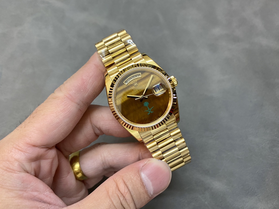Rolex Day Date Sapphire Mirror Watch with 36mm Diameter Tiger's Eye Dial President