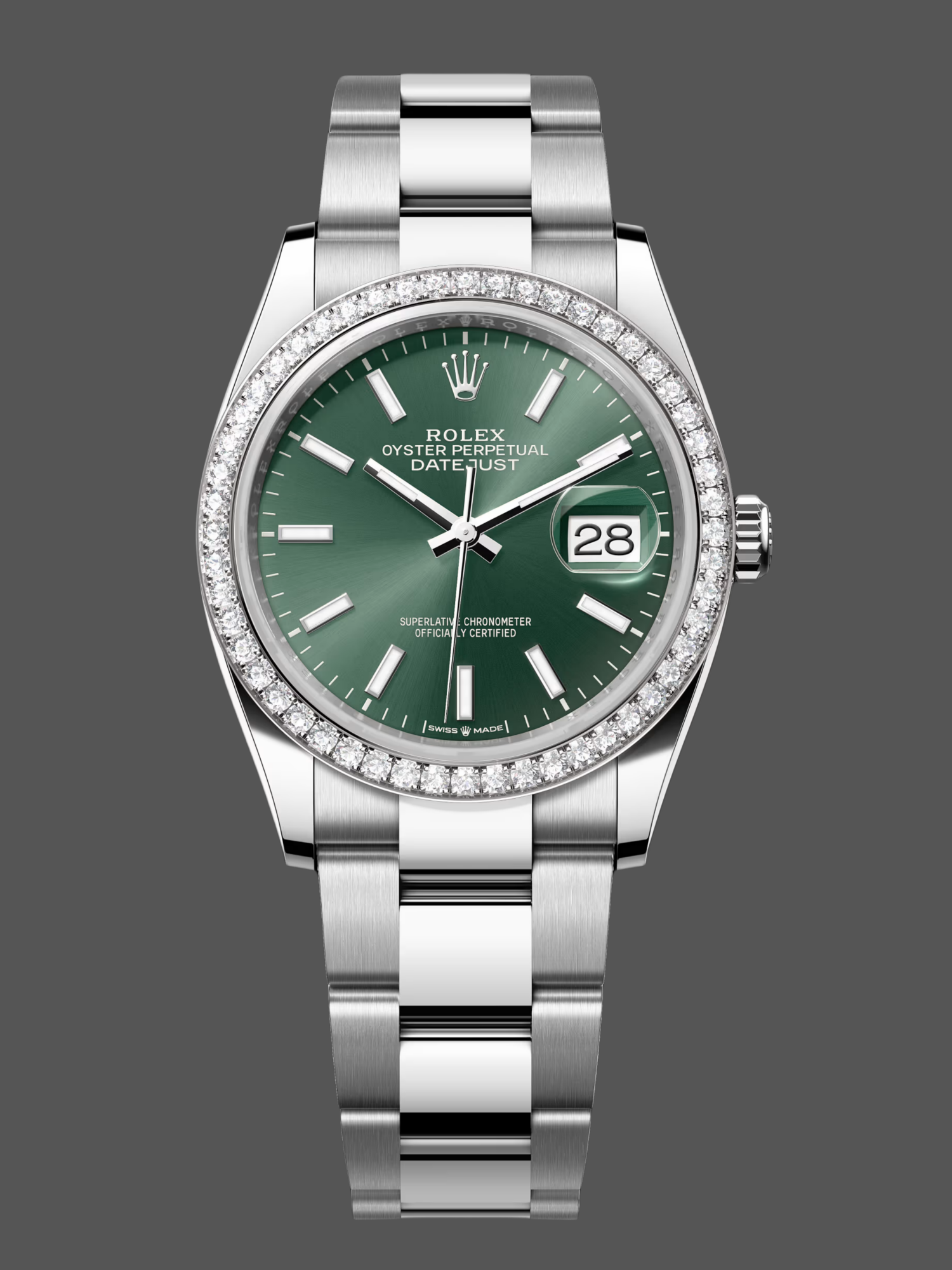Rolex Datejust 36 White Gold & Diamonds Mint Green Dial M126284RBR 0044 Women's Watch