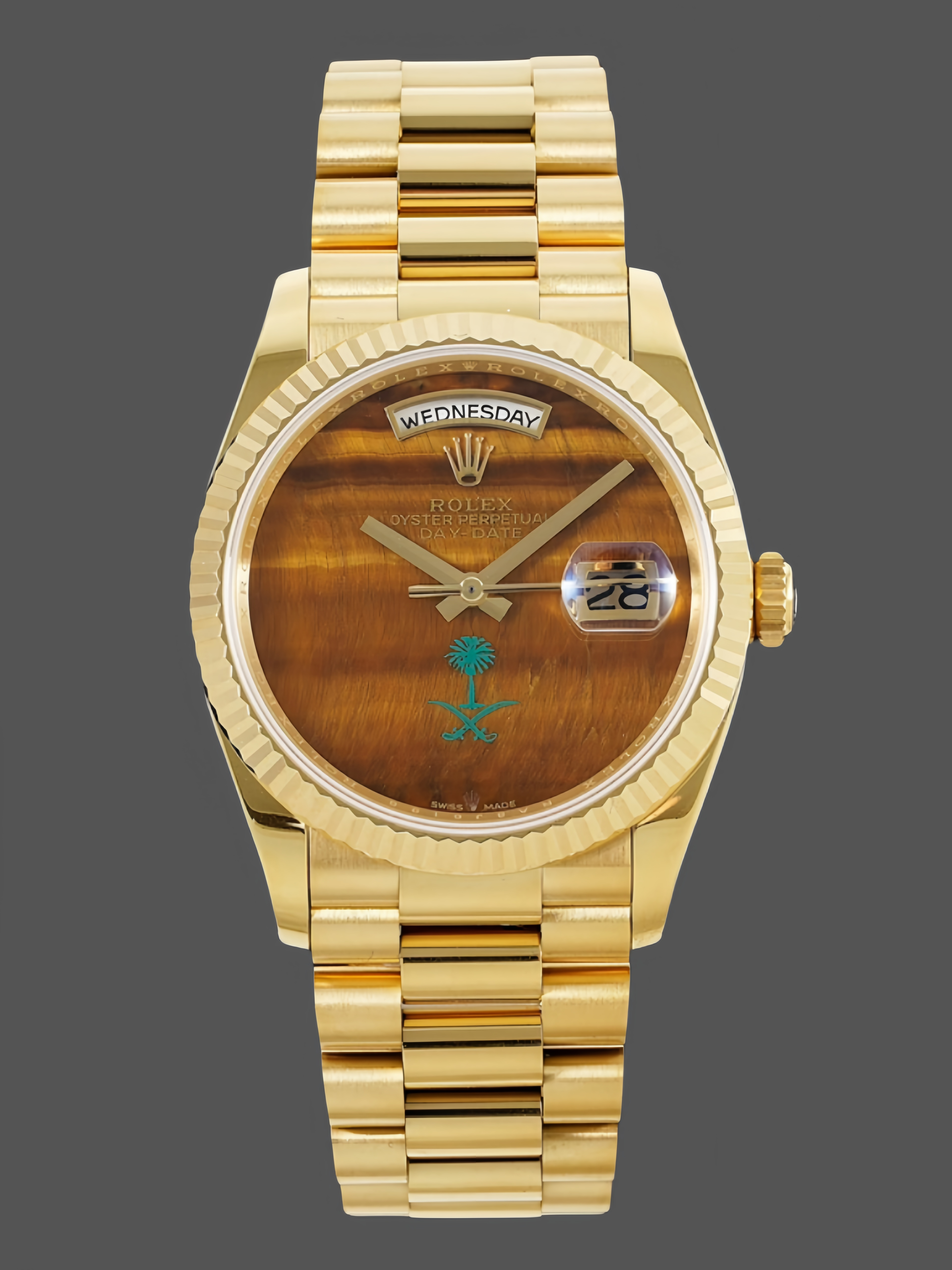 Rolex Day Date Sapphire Mirror Watch with 36mm Diameter Tiger's Eye Dial President